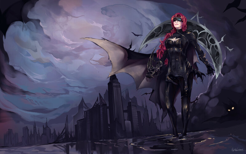 Woman with Red Hair and Wings — Purple