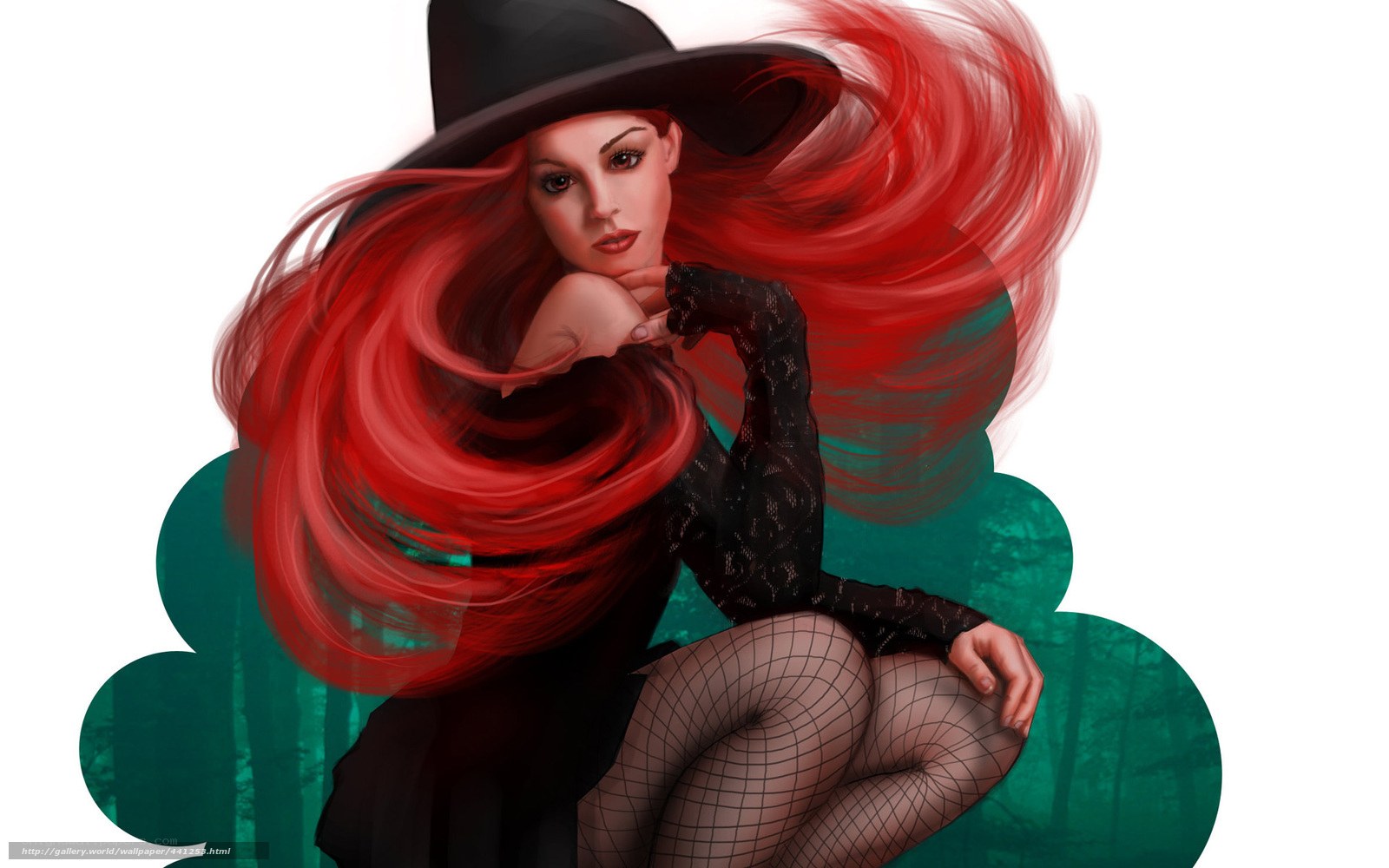 woman with red hair and witch hat