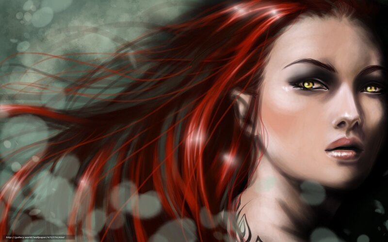 woman with red hair and yellow eyes