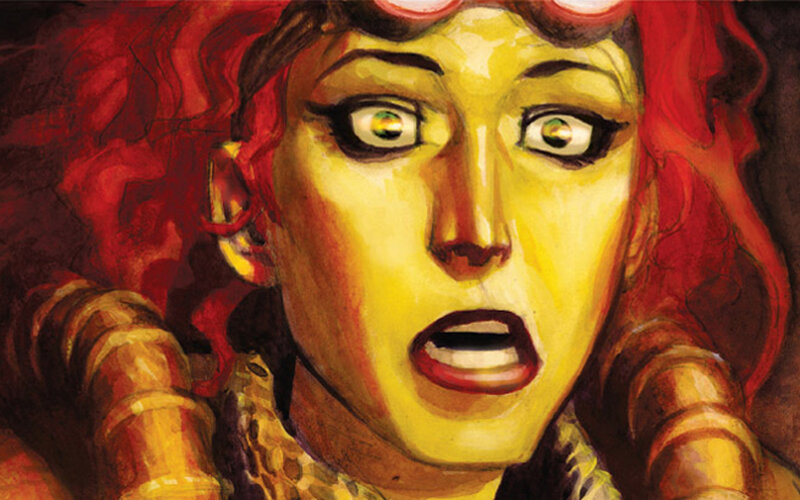 woman with red hair and yellow skin