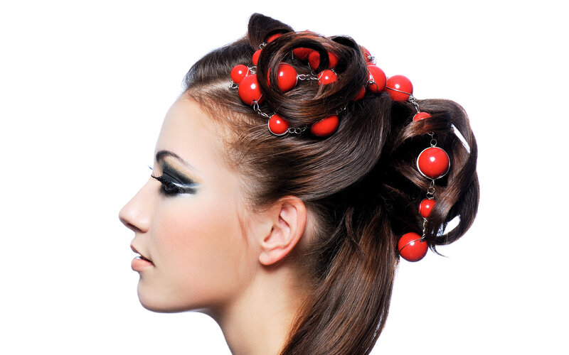 Woman with Red Hair Beads