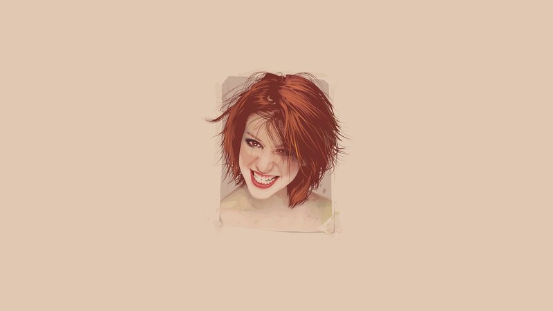 Woman with Red Hair — Beige, Neutral, Illustration