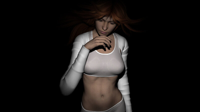 Woman with Red Hair — Black, Dramatic, 3d Render