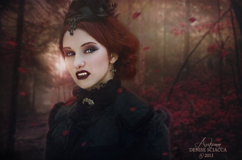 Woman with Red Hair — Black, Dramatic, Autumn, Digital Art