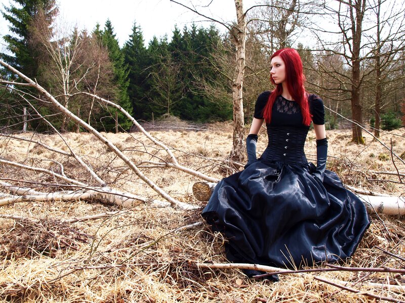 Woman with Red Hair — Black, Dramatic, Autumn, Photograph, Forest