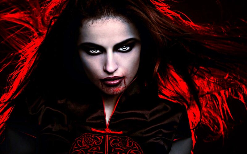 Woman with Red Hair — Black, Dramatic, Digital Art, Blood