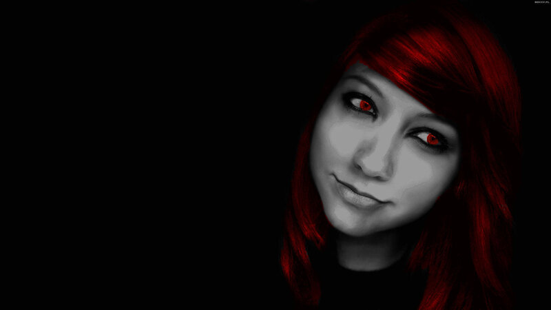 Woman with Red Hair — Black, Dramatic, Digital Art, Red Eyes