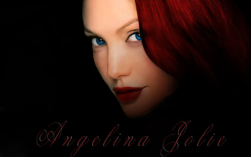 Woman with Red Hair — Black, Dramatic, Digital Art, Red Hair, Blue Eyes