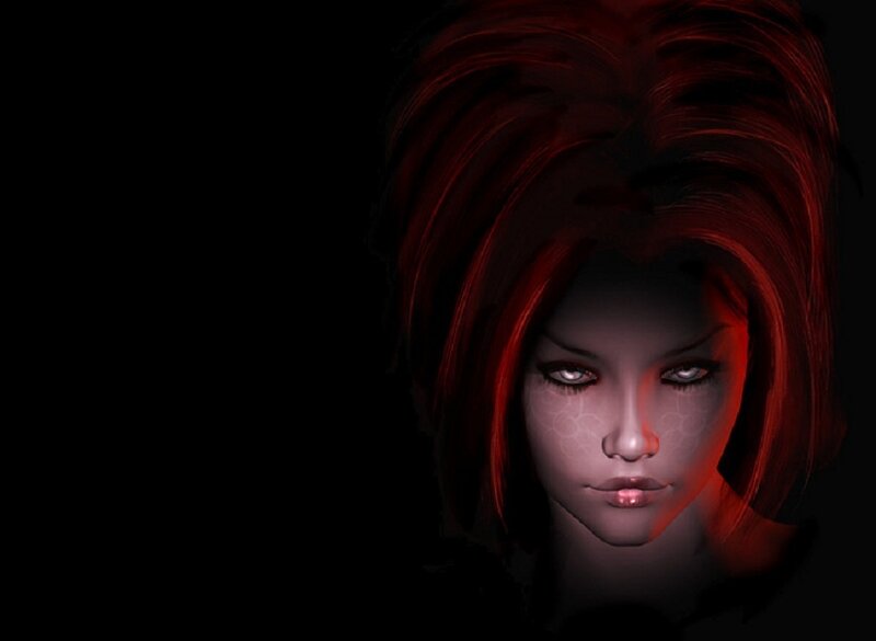 Woman with Red Hair — Black, Dramatic, Digital Art