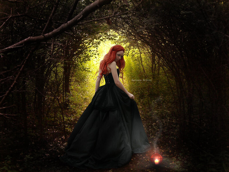 Woman with Red Hair — Black, Dramatic, Night, Photograph, Black Dress