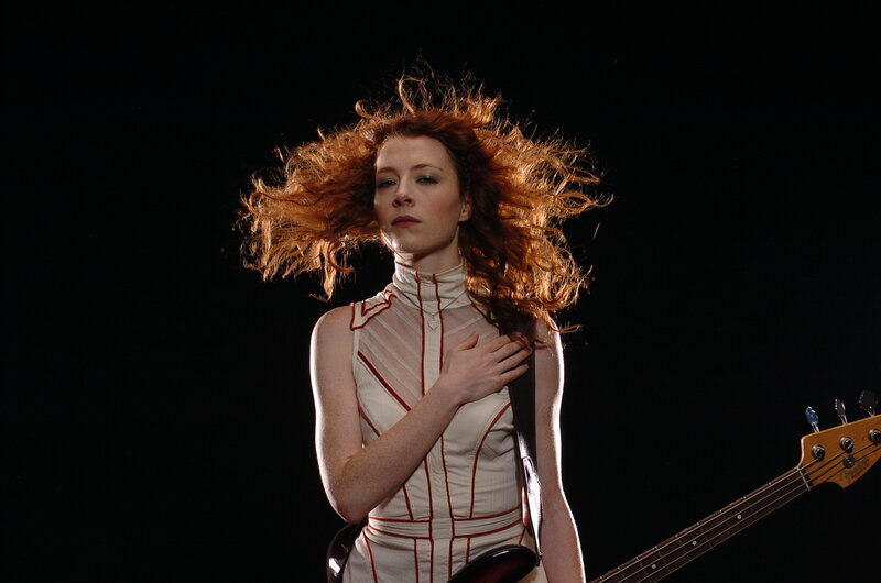 Woman with Red Hair — Black, Dramatic, Photograph, Bass Guitar
