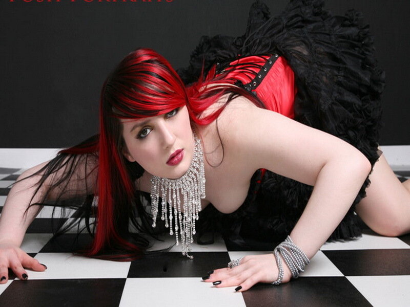 Woman with Red Hair — Black, Dramatic, Photograph, Checkered Floor