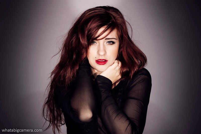 Woman with Red Hair — Black, Dramatic, Photograph, Red Lipstick, Black Top