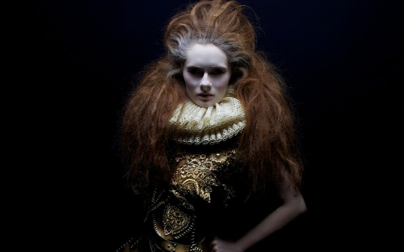 Woman with Red Hair — Black, Dramatic, Photograph, Ruffled Collar