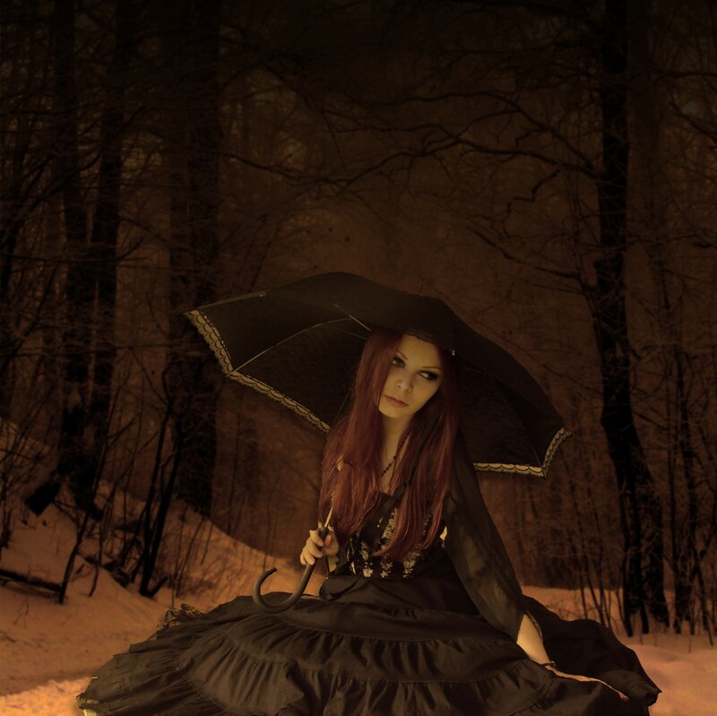 Woman with Red Hair — Black, Dramatic, Winter, Photograph