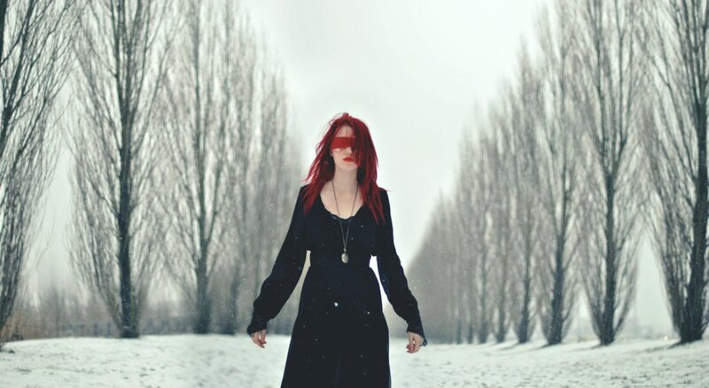 Woman with Red Hair — Black, Dramatic, Winter