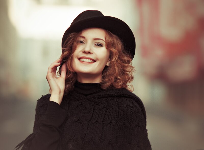 Woman with Red Hair — Black, Happy, Photograph