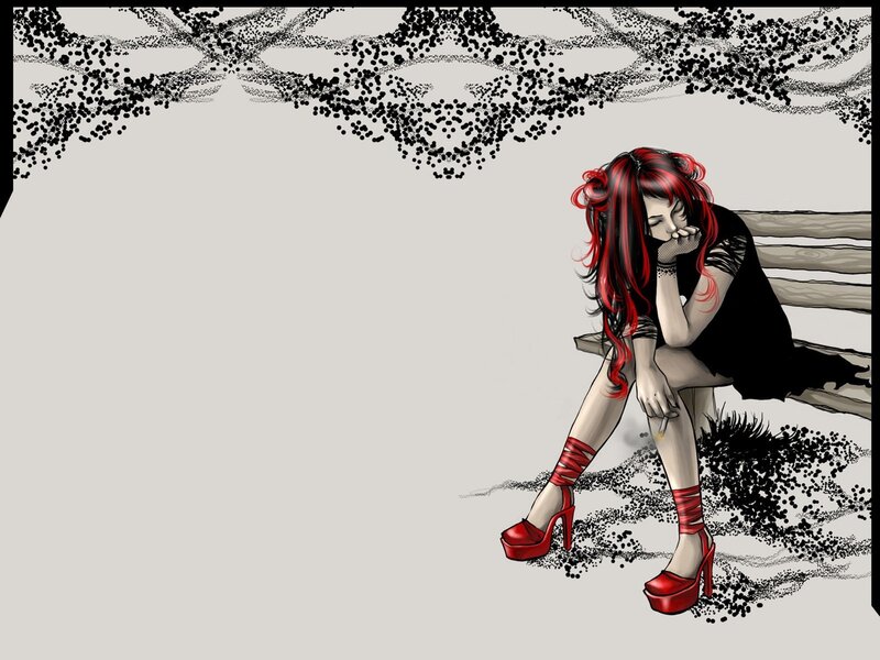 Woman with Red Hair — Black, Melancholic, Digital Art