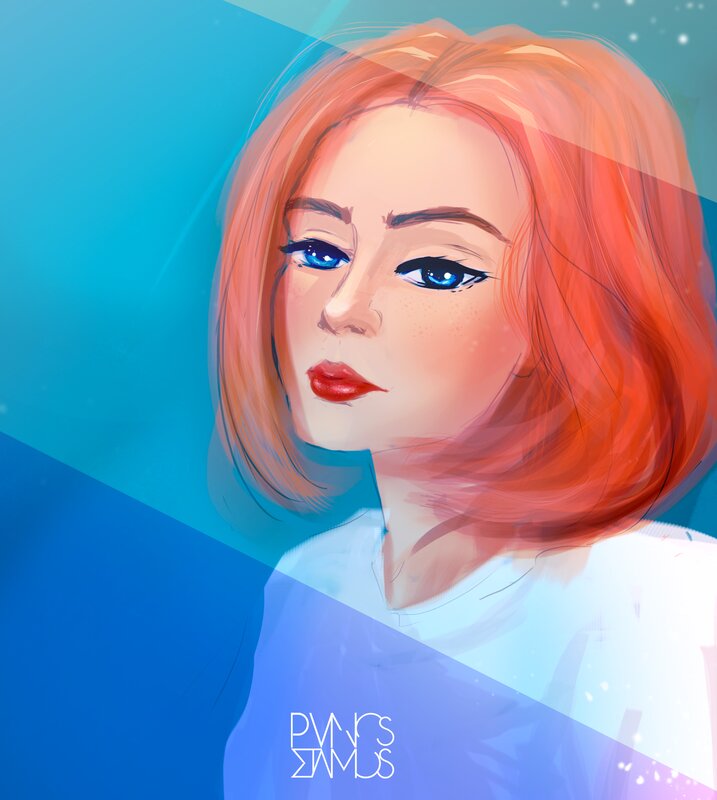 Woman with Red Hair — Blue, Calm, Digital Art