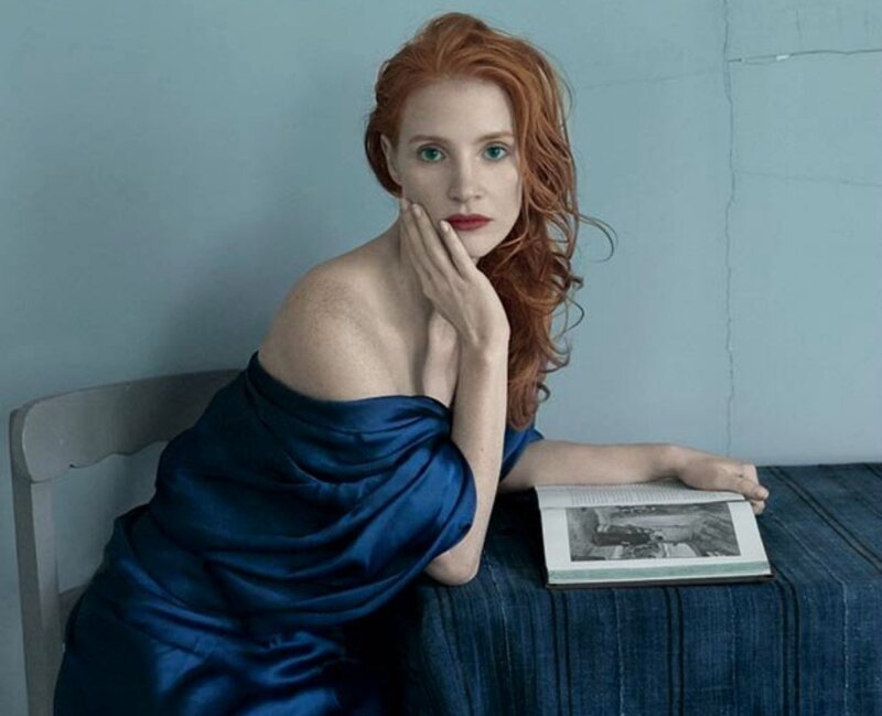 Woman with Red Hair — Blue, Contemplative, Photograph