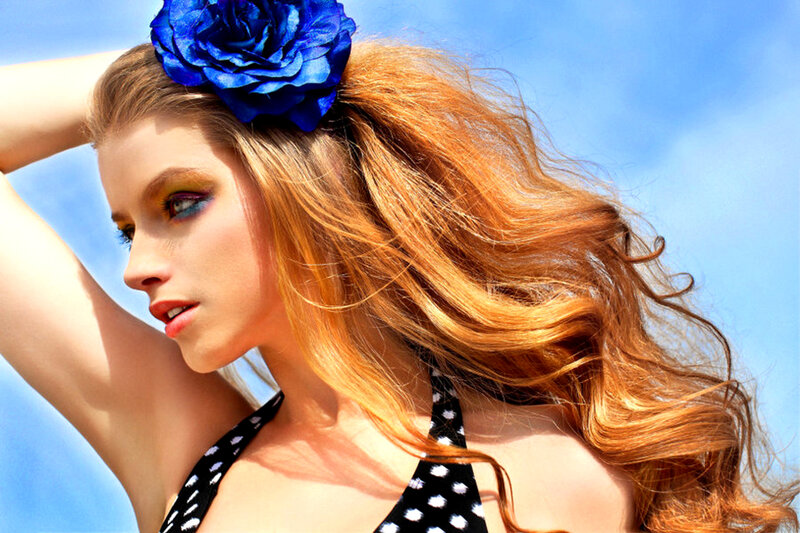 Woman with Red Hair — Blue, Dramatic, Afternoon, Photograph