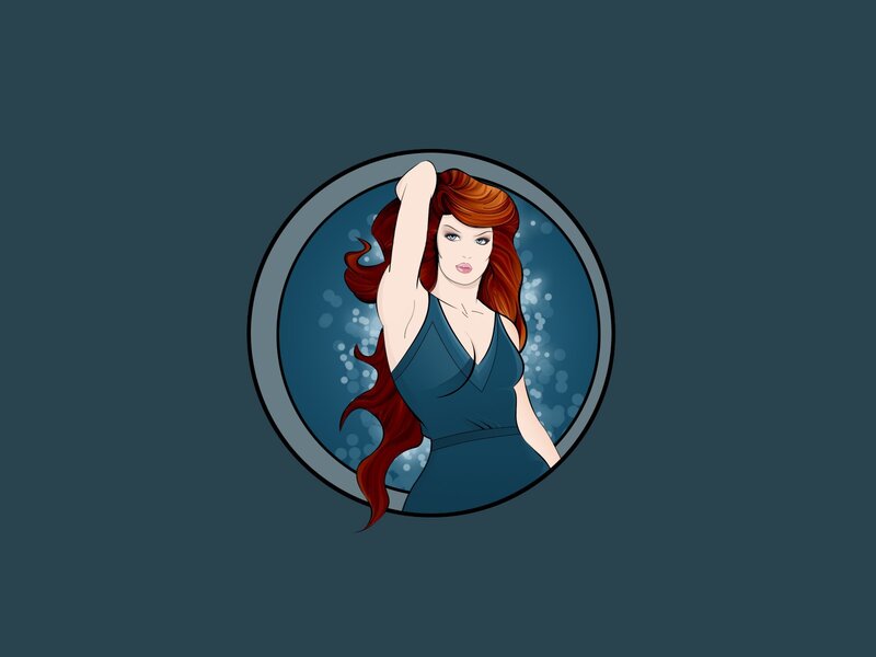 Woman with Red Hair — Blue, Dramatic, Digital Art, Dress