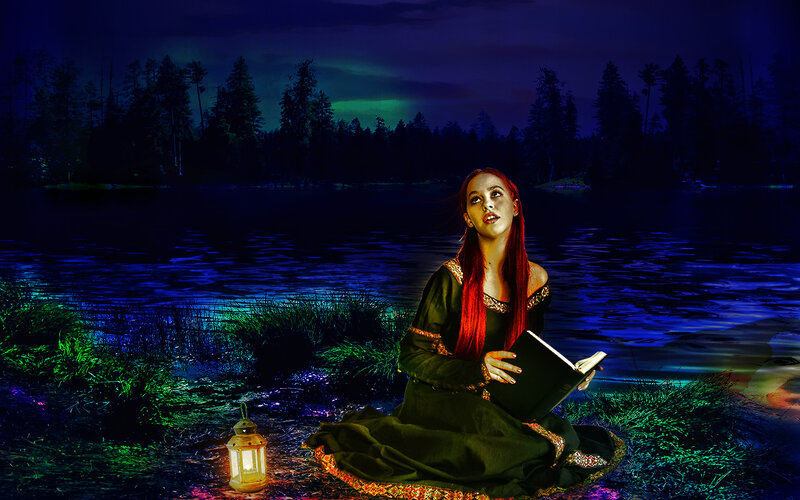 Woman with Red Hair — Blue, Dramatic, Night, Digital Art, Book