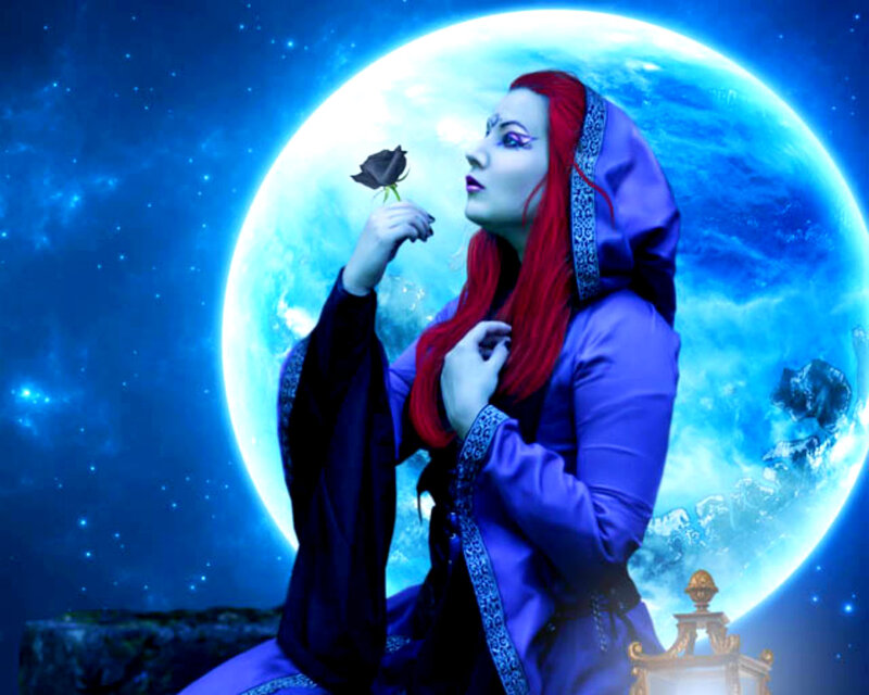 Woman with Red Hair — Blue, Dramatic, Night, Digital Art, Rose