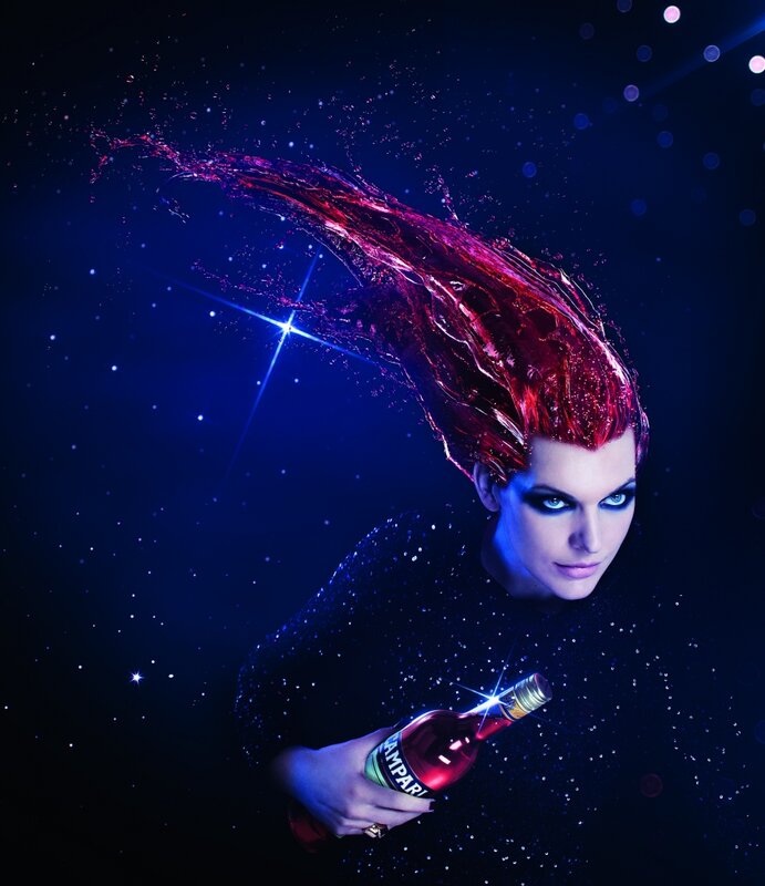 Woman with Red Hair — Blue, Dramatic, Night, Photograph, Bottle