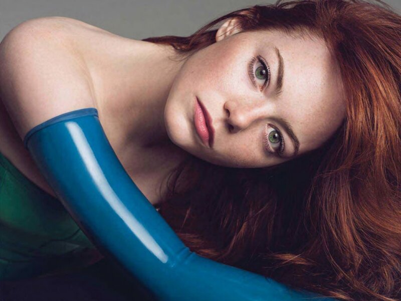 Woman with Red Hair — Blue, Dramatic, Photograph, Green Eyes