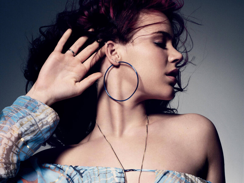 Woman with Red Hair — Blue, Dramatic, Photograph, Hoop Earring