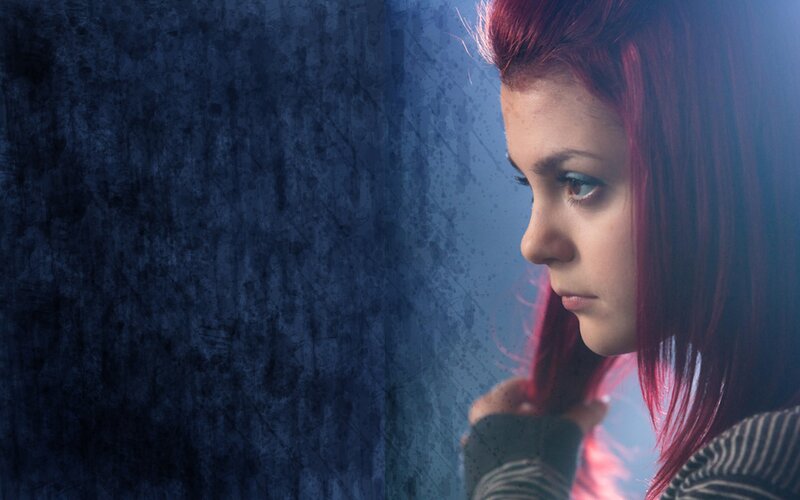 Woman with Red Hair — Blue, Dramatic, Photograph, Wall