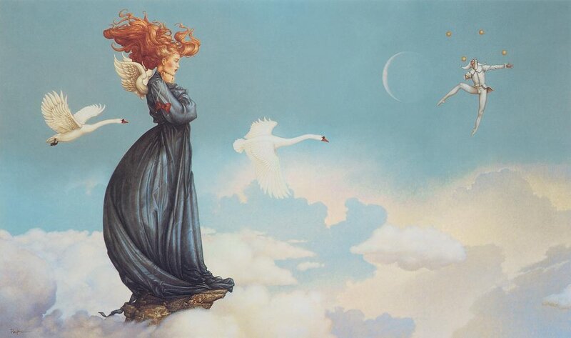 Woman with Red Hair — Blue, Dreamy, Illustration
