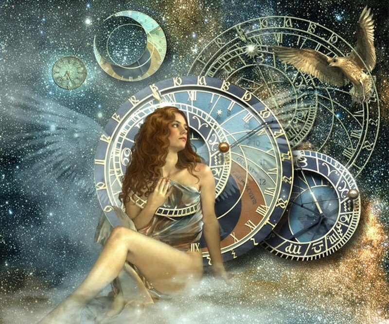 Woman with Red Hair — Blue, Dreamy, Night, Digital Art