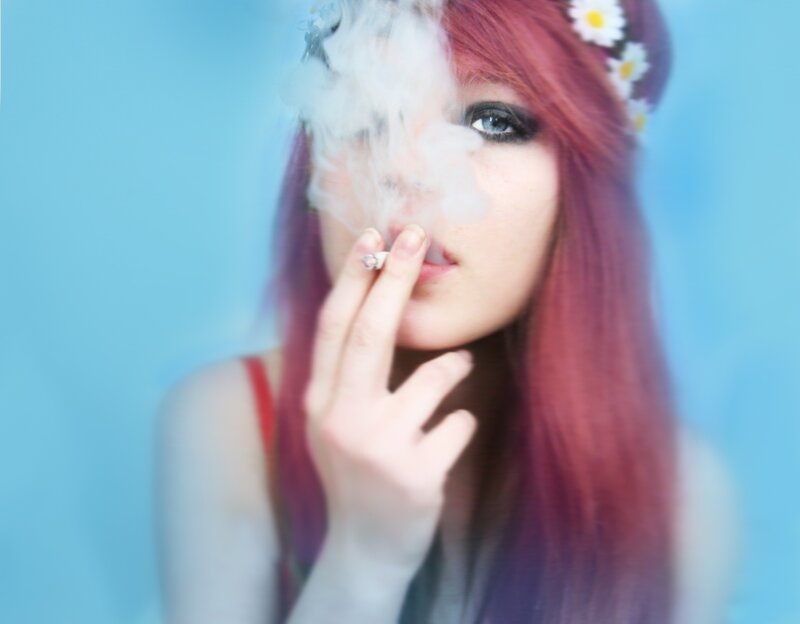 Woman with Red Hair — Blue, Dreamy, Photograph, Cigarette