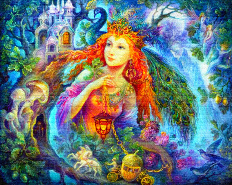 Woman with Red Hair — Blue, Fantasy, Night