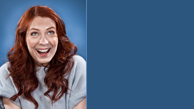 Woman with Red Hair — Blue, Happy, Photograph, Blue Background