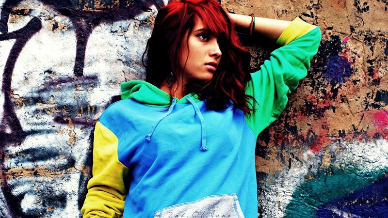 Woman with Red Hair — Blue, Urban, Photograph