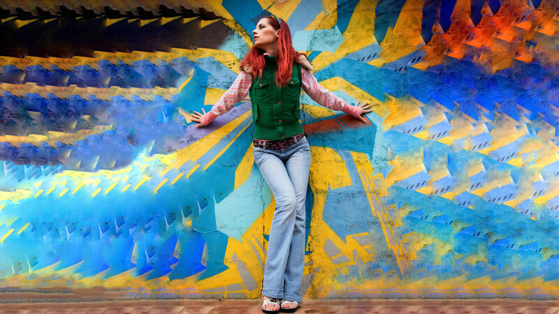 Woman with Red Hair — Blue, Vibrant, Photograph