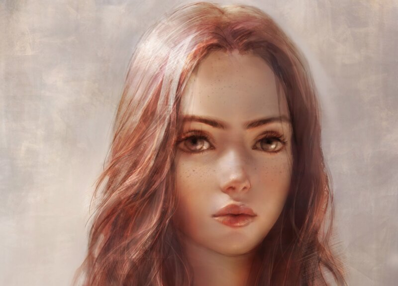 Woman with Red Hair — Brown, Calm, Digital Art
