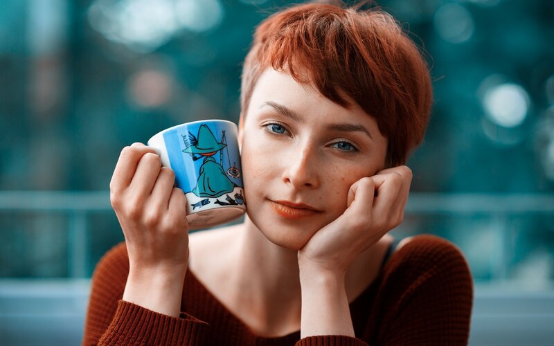 Woman with Red Hair — Brown, Calm, Photograph, Mug