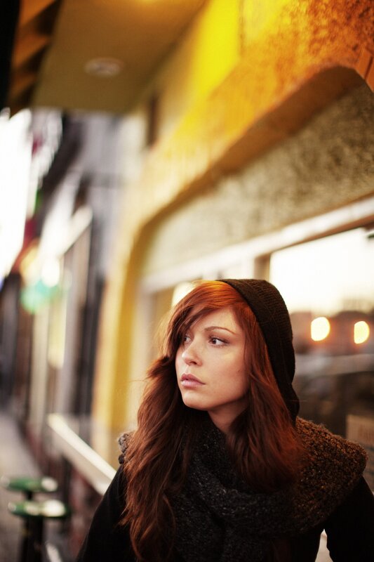 Woman with Red Hair — Brown, Contemplative, Sunset, Photograph, Scarf