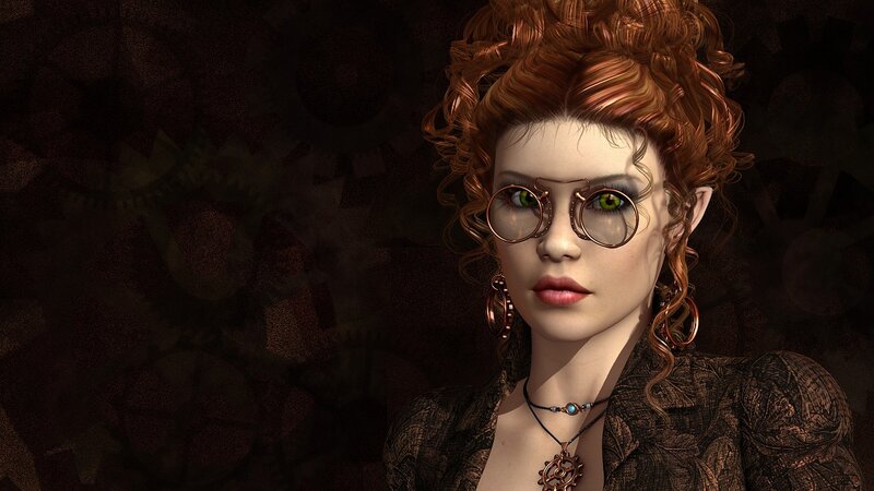 Woman with Red Hair — Brown, Dramatic, 3d Render, Glasses