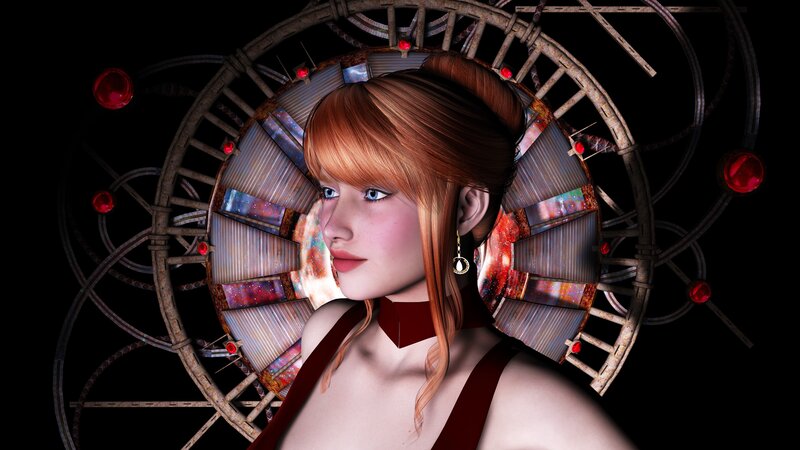 Woman with Red Hair — Brown, Dramatic, 3d Render, Mechanical Wheel