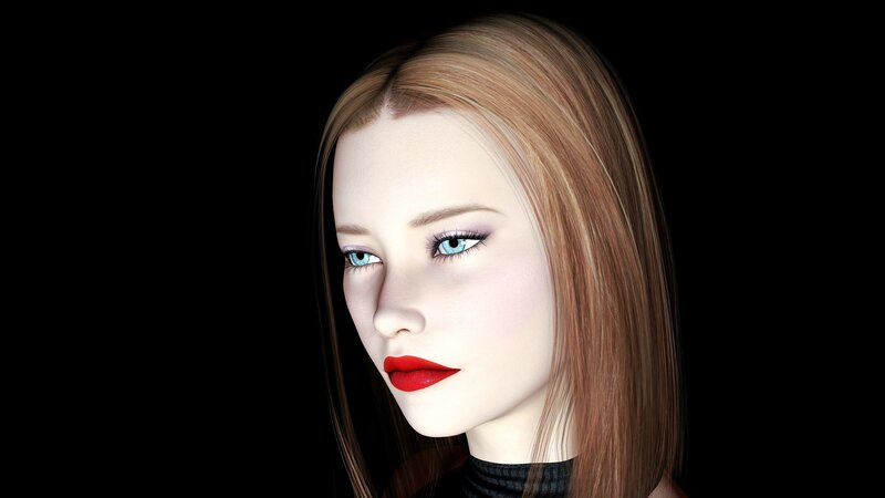 Woman with Red Hair — Brown, Dramatic, 3d Render, Red Lipstick