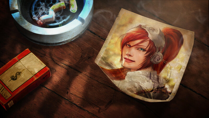 Woman with Red Hair — Brown, Dramatic, Digital Art, Cigarette