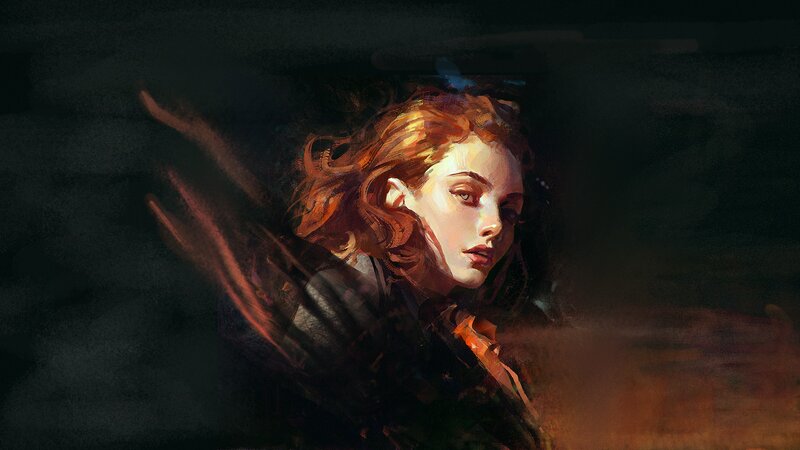 Woman with Red Hair — Brown, Dramatic, Digital Art, Face