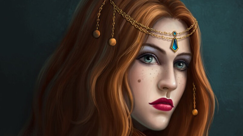 Woman with Red Hair — Brown, Dramatic, Digital Art, Headband