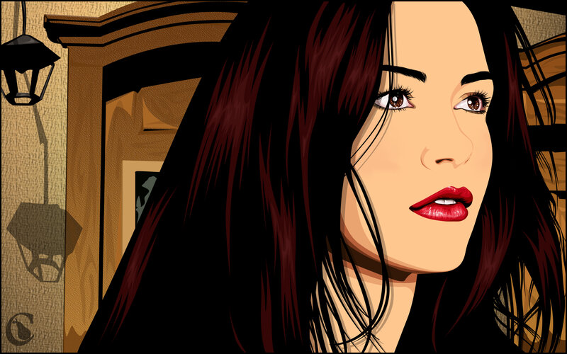 Woman with Red Hair — Brown, Dramatic, Night, Digital Art, Lamp