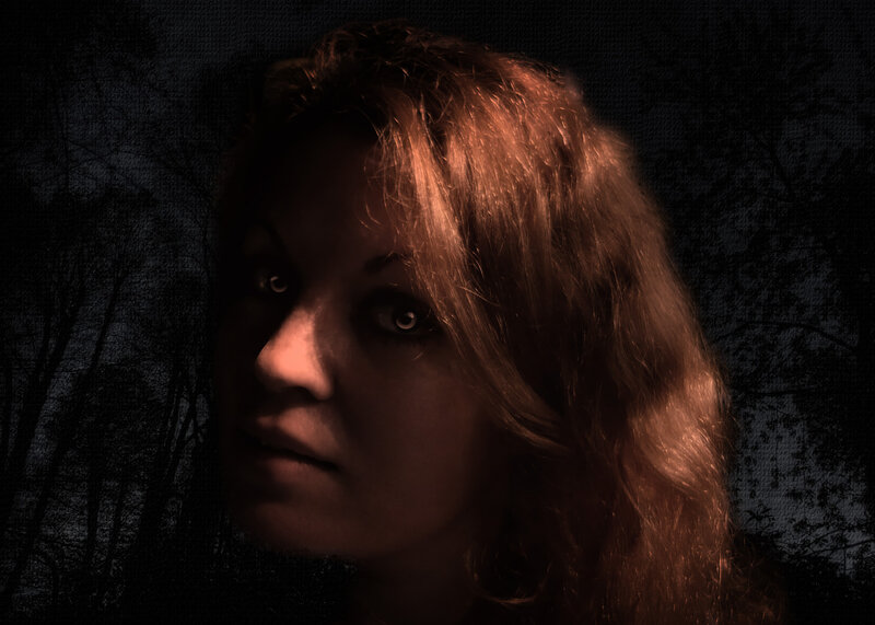 Woman with Red Hair — Brown, Dramatic, Night, Photograph, Face